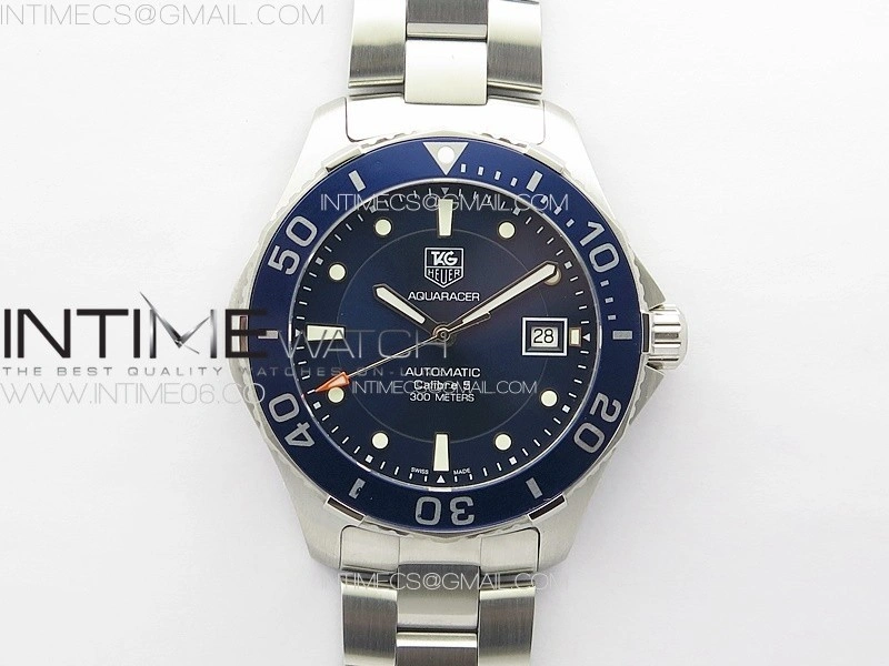 Aquaracer Calibre 5 41.5mm TARF 1:1 Best Edition Blue Dial Blue Bezel on SS Bracelet SW200